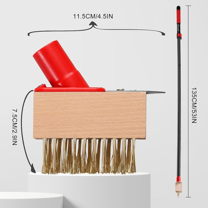 Mitclear Moss Remove Brush with Long Handle(53IN), Deck Crevice Cleaning Tool, Weed Remover with Wire Brush & Metal Blade, Crack Moss Remover for Pavement Driveway Patio Sidewalk Paver(3 Brush Heads) - Image 3